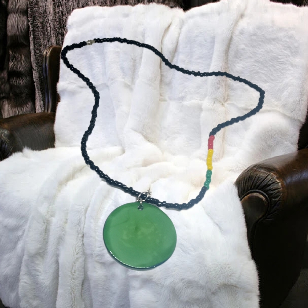 Double Sided Resin Multicolor Pendant Necklace